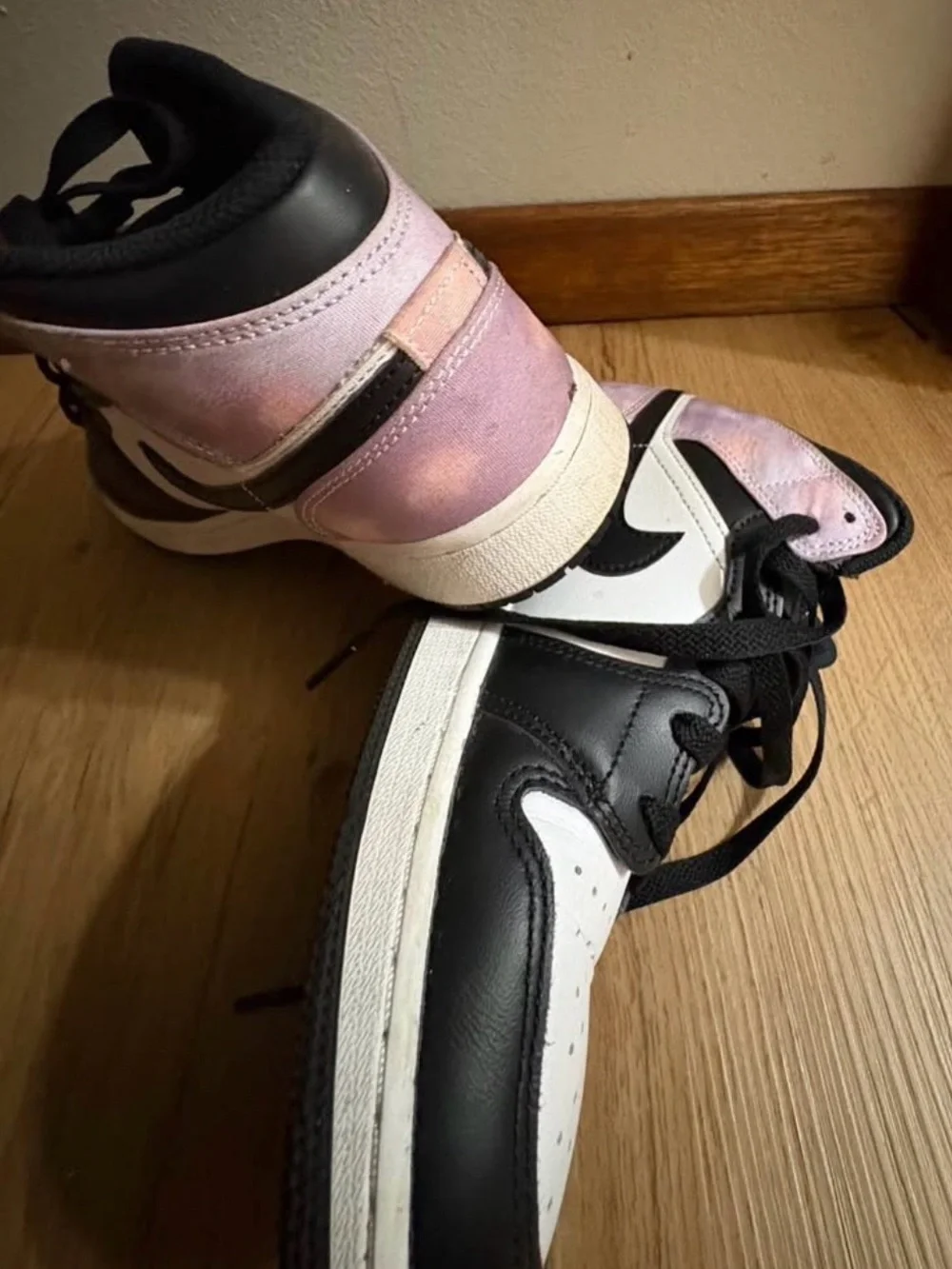 Jordan Mid/High Black White and Light Pink Sneakers